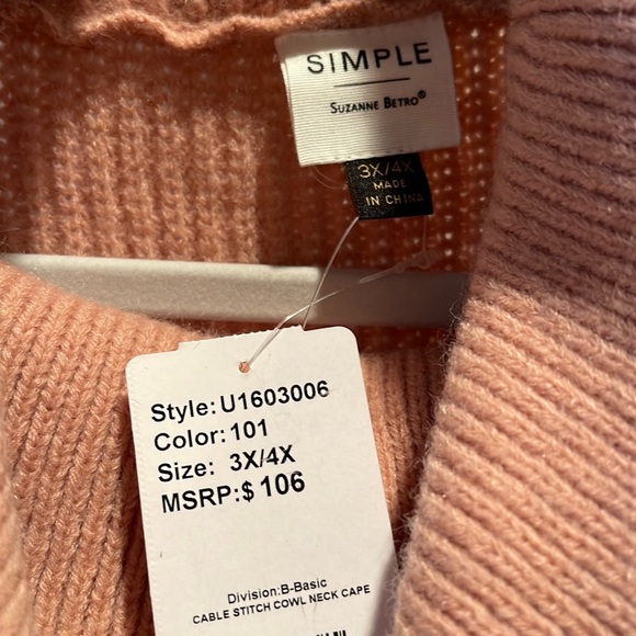 Simple by Suzanne Betro Blush Cable-Knit Turtleneck Poncho 3X/4X - Picture 6 of 6